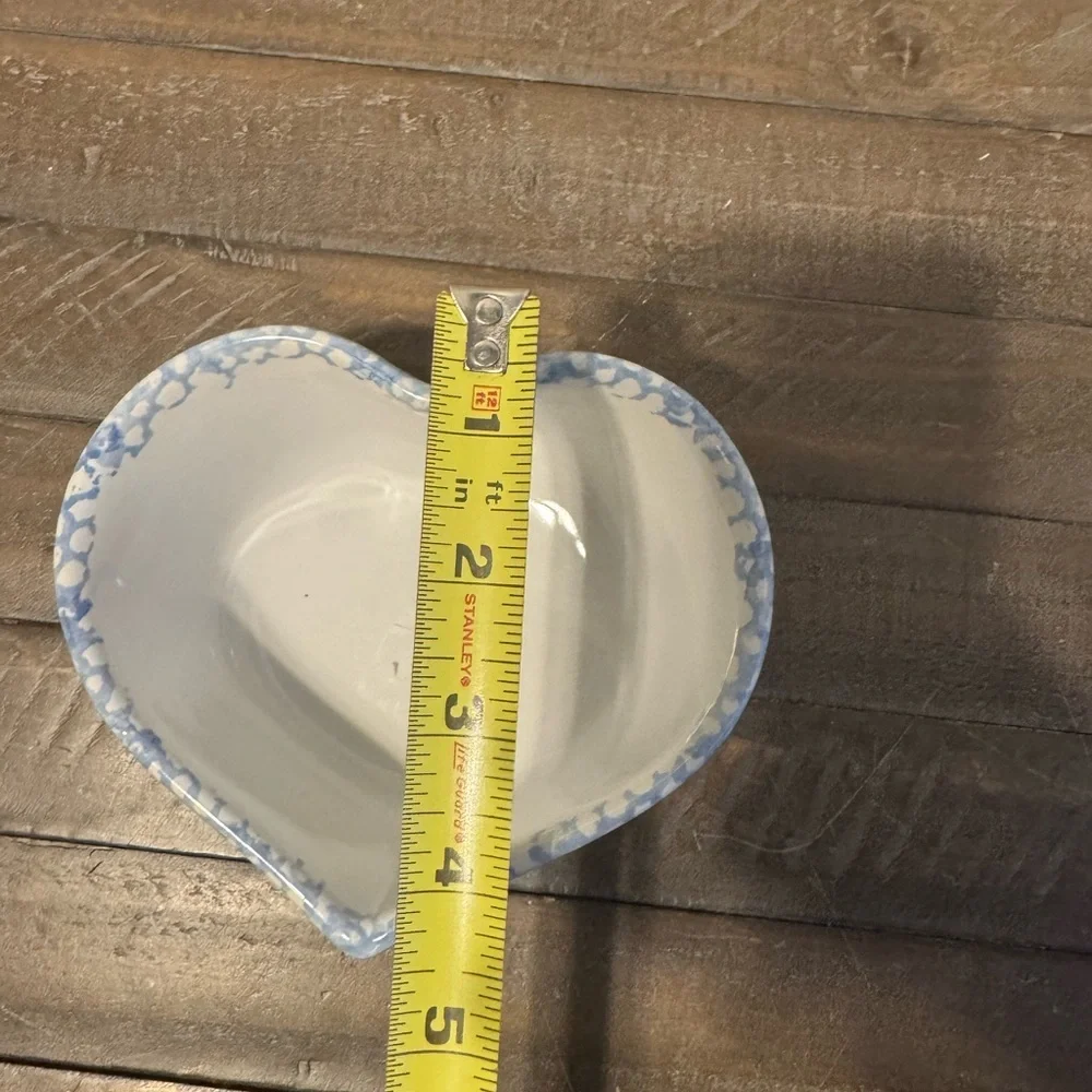 Heart-Shaped Ceramic Bowl with Spongeware Trim
